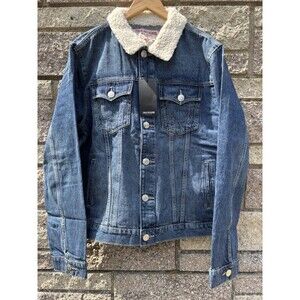 True Religion Sherpa Collar Denim Blizzard Wash  Western Trucker Jacket Large